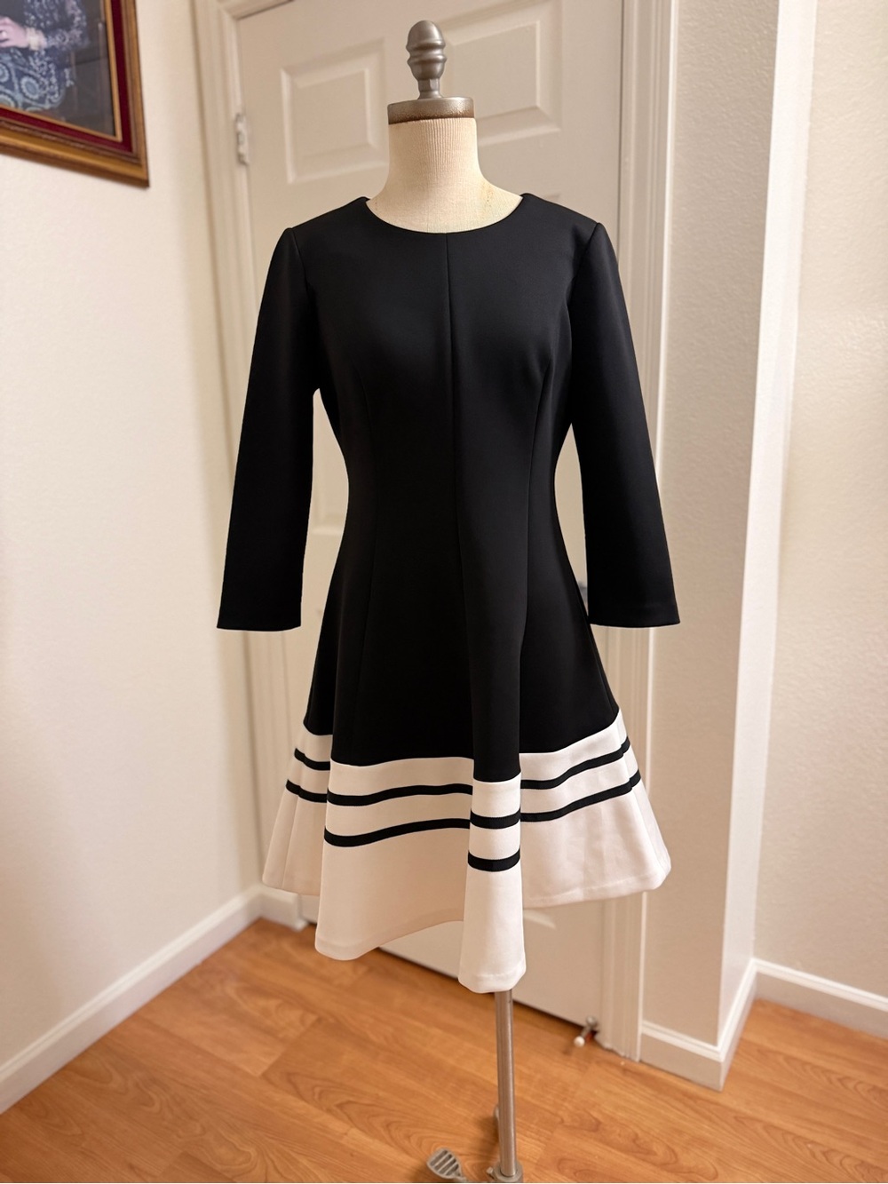Calvin Klein Black Dress with White Striped Hem